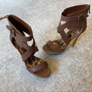 Bebe Brown Strappy Platform Stiletto Sandal Heels Size 7